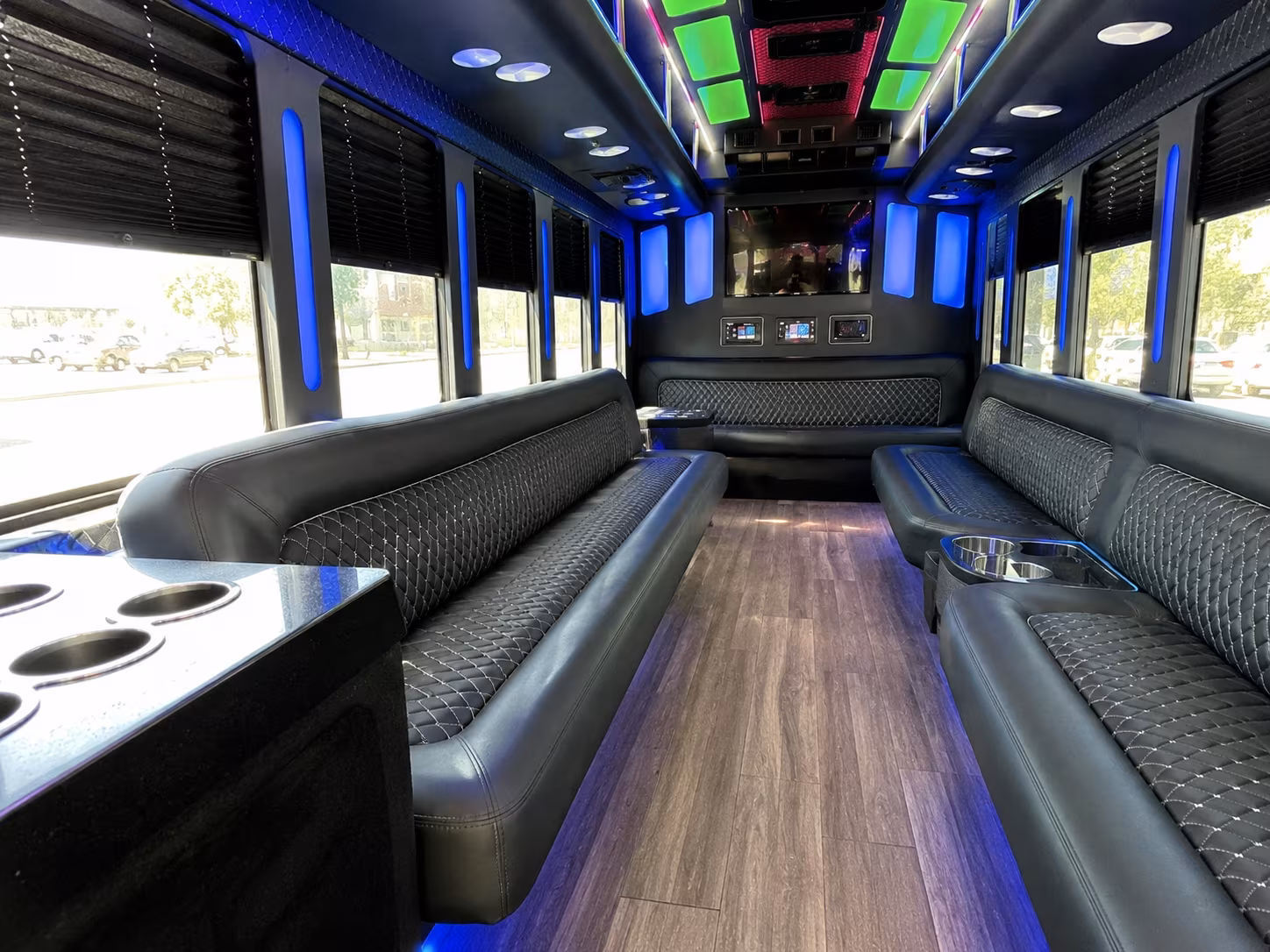 kansas city 15 passenger party bus inside