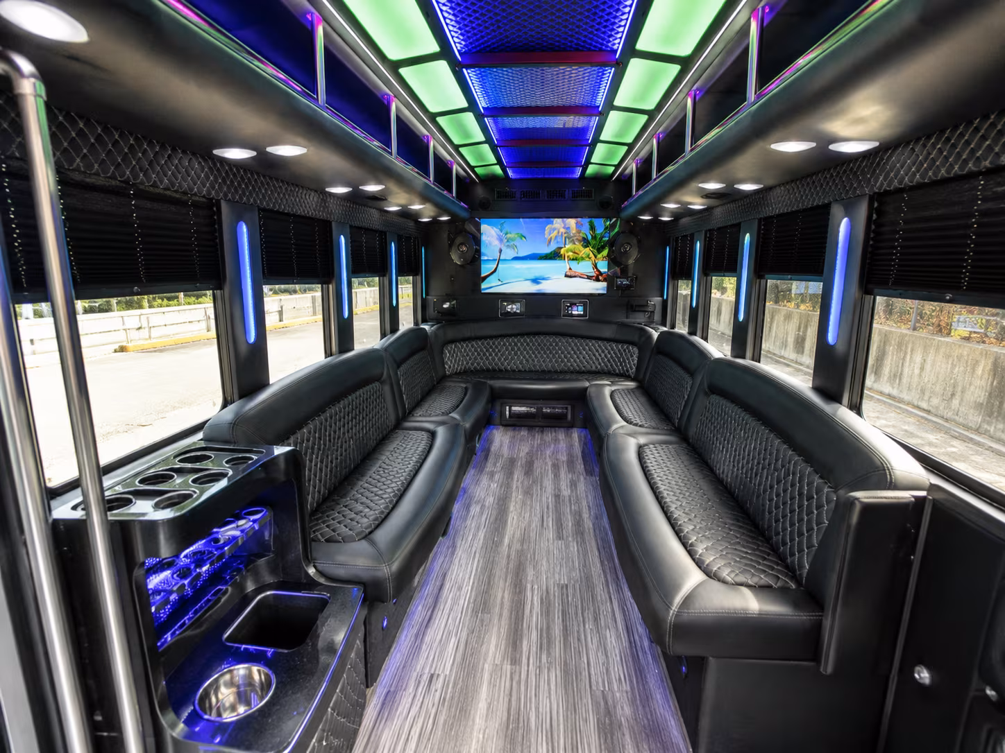 kansas city 18 passenger party bus inside