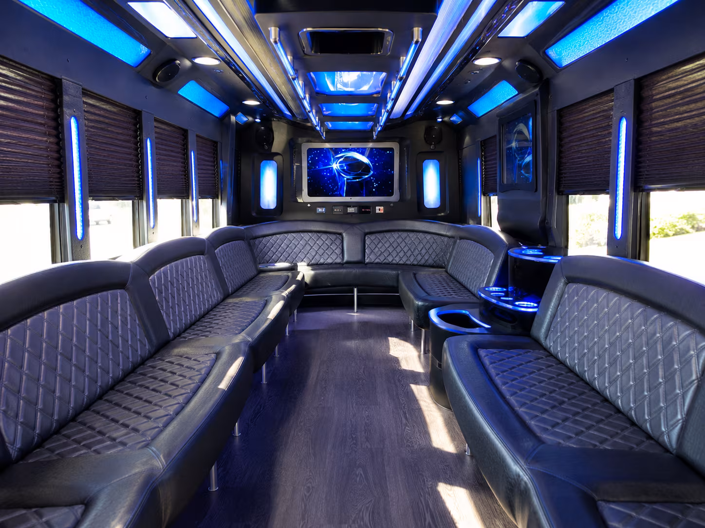 kansas city 28 passenger party bus inside